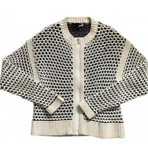 Love Moschino crochet navy and cream cotton and viscose sweater
